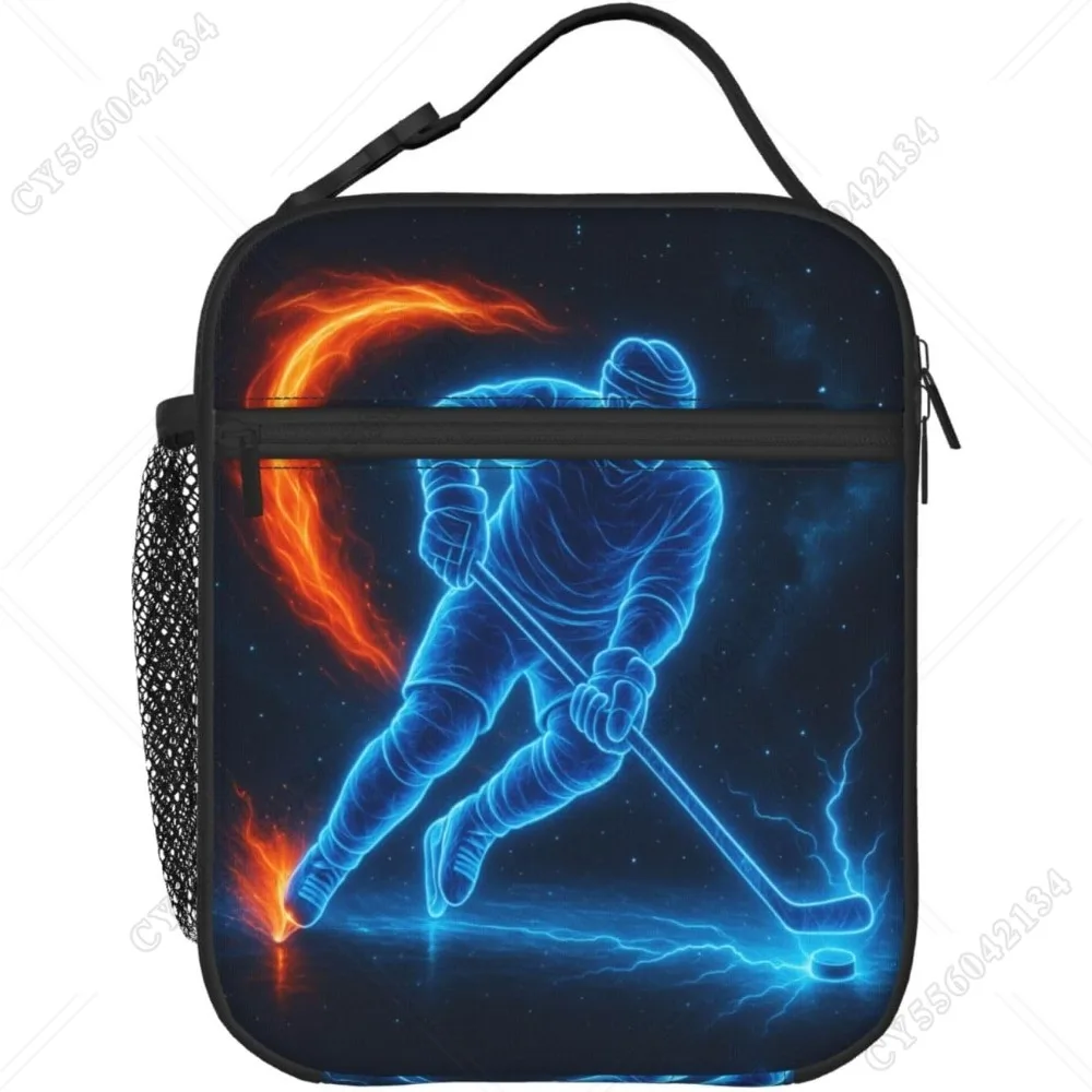 

Lightning Fire Ice Hockey Player Lunch Box - Insulated Lunch Bags For Boys/Girls/Women/Men Detachable Handle Lunchbox Meal Tote