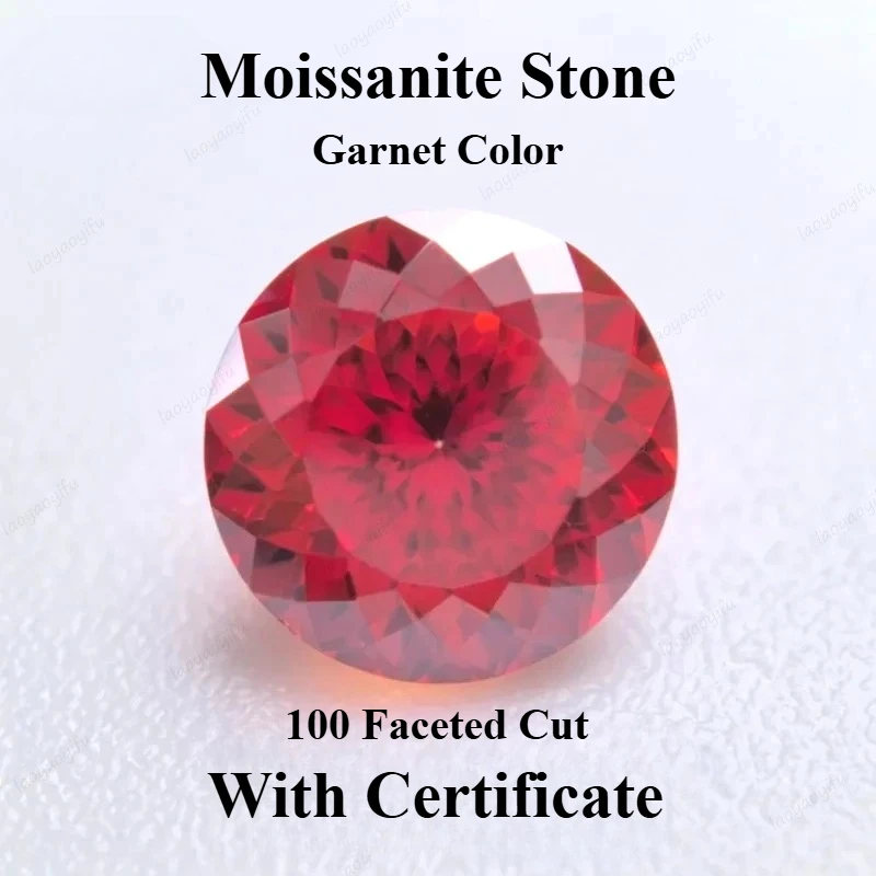 

Moissanite Stone Round Shape 100 Faceted Cut Garnet Color Lab Grown Gemstone for Charms Woman Jewelry Making with Certificate