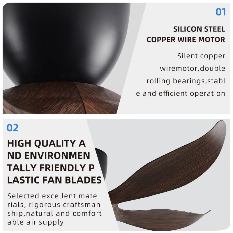 QINIWAKE 52 Inch Ceiling Fan with Light 5 ABS Blades 6 Speed Inverter Quiet Operation Remote Control for Bedroom Living Room
