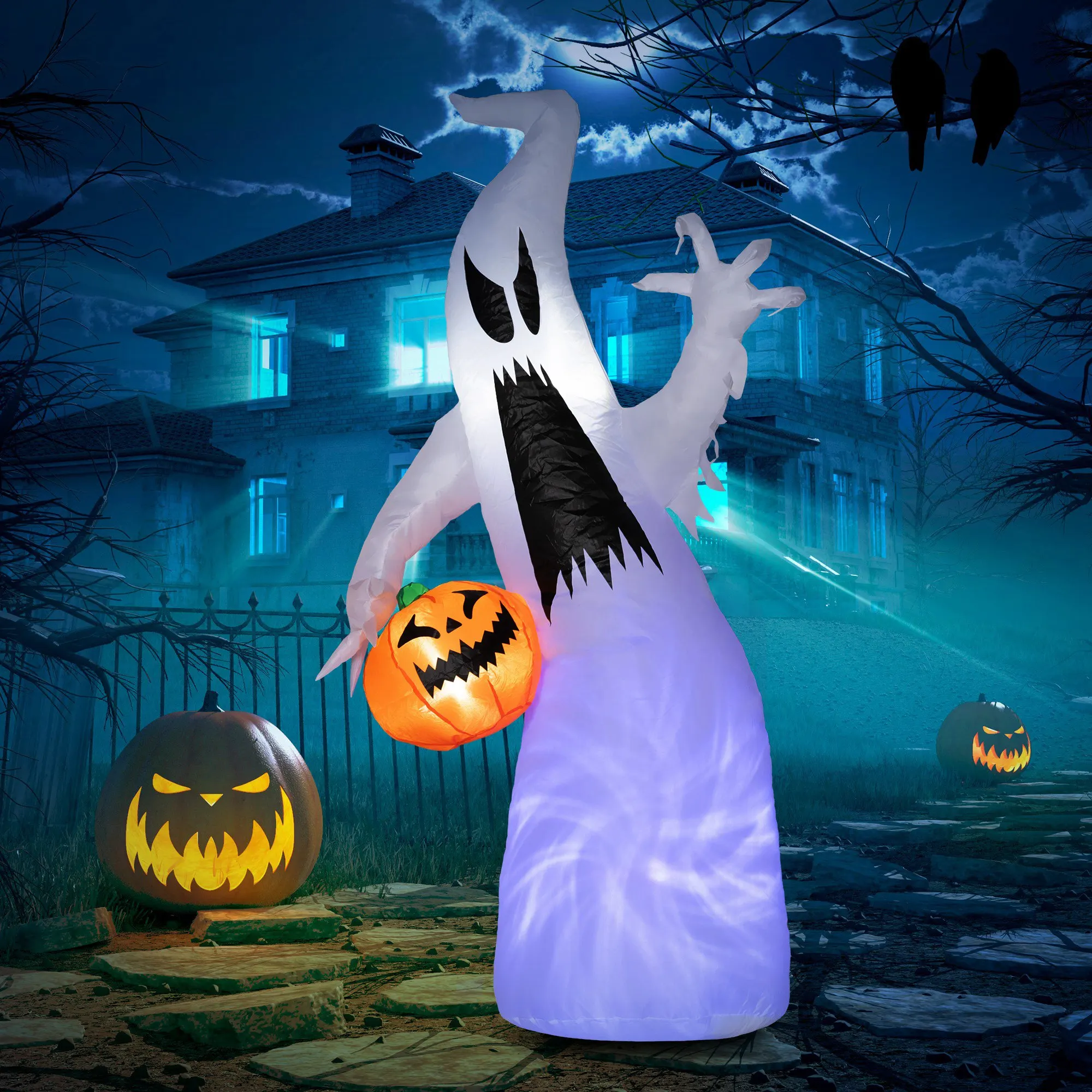 5.9' Light up Ghost Inflatable Outdoor Halloween Yard Decoration W/ Led Lights