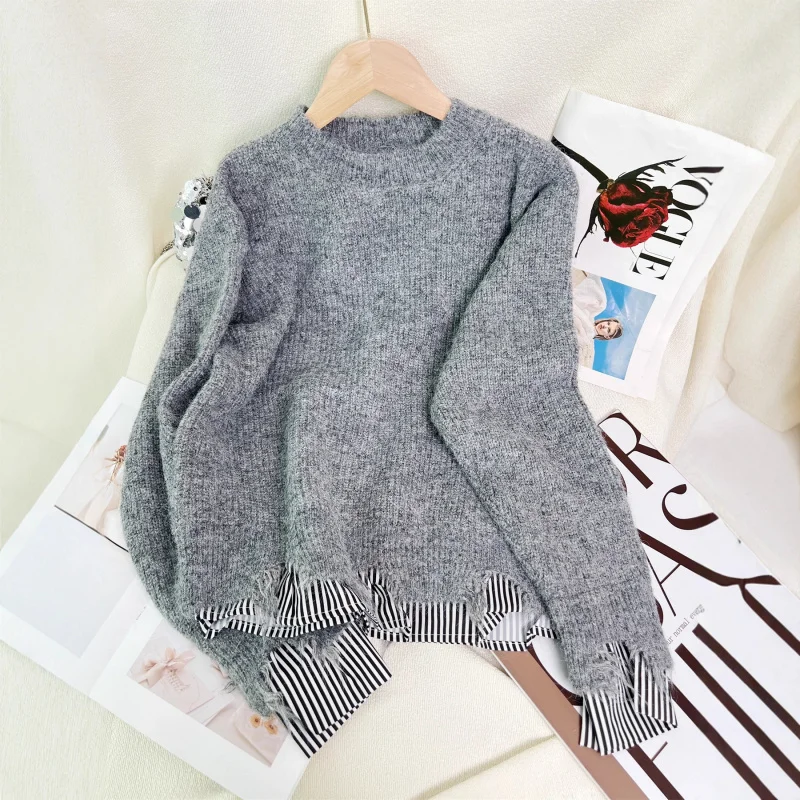 

2025 Autumn and Winter Solid Color Loose Fashion Pullover Knitted Sweater