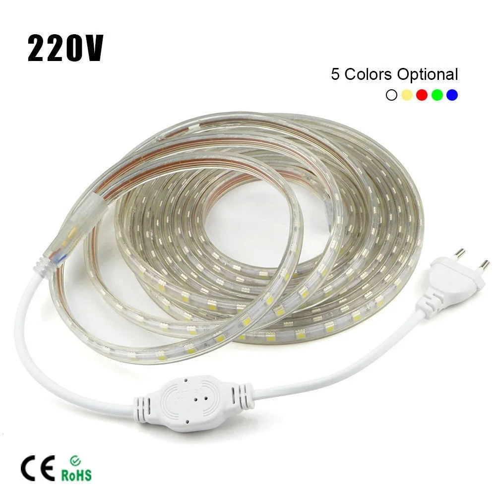 1M-10M Waterproof SMD 5050 LED Strip 220V 230V 60leds/m Flexible tape rope Light