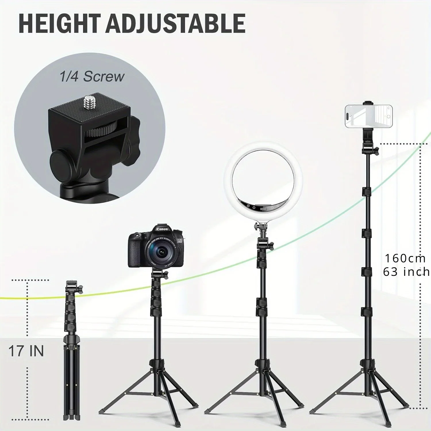 160cm Tripod for Cell Phone Camera Phone Stand Tripod with Remote and Phone Holder Portable Tripod Video Recording For iPhone