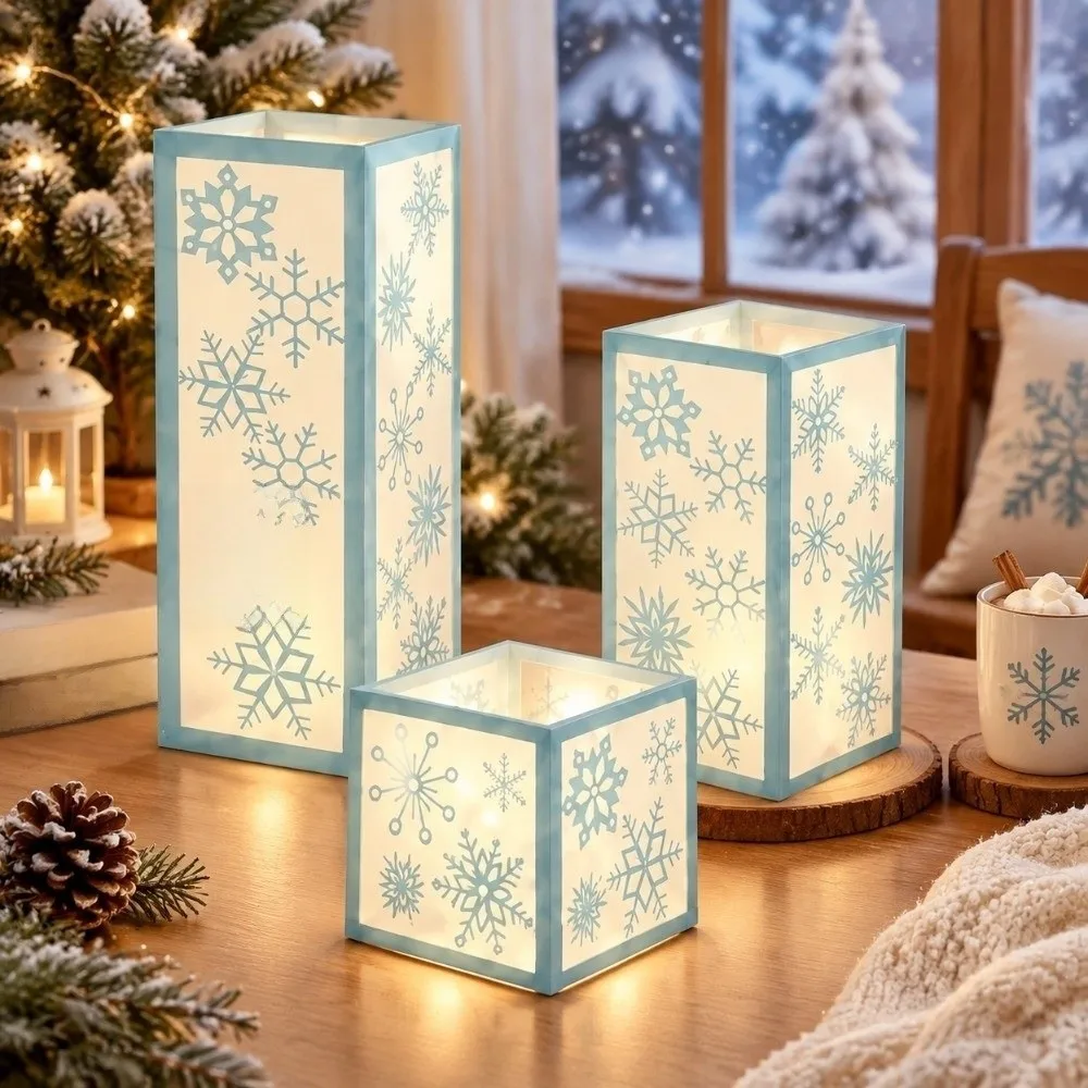 3 PCS Plastic Christmas Lampshade Snowflake Table Ornaments Table Lamp Cover Xmas Elements Decoration Candle Shade Gift