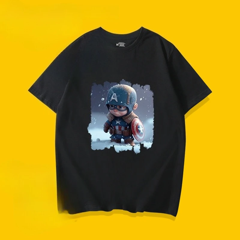 

Модная хлопковая одежда с мультяшным принтом Marvel Captain America, модная одежда для родителей и детей, семейная одежда ярких цветов, детская футболка