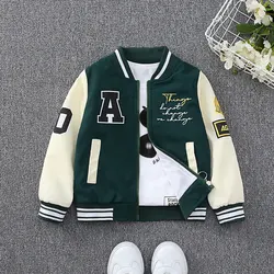 Chaqueta de estilo Occidental para niños y niñas, uniforme de béisbol a rayas con letras, abrigo de moda para niños de 4 a 10 años, primavera y otoño