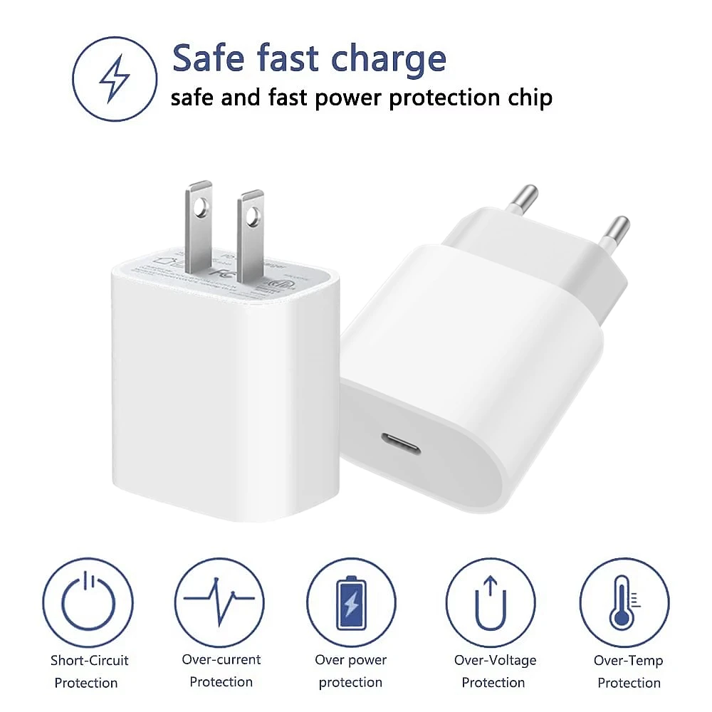 35W USB-C PD Fast Wall Charger for iPhone 15 Plus 16 Pro Max Dual Type-C Braided Charging Cable for Samsung Huawei Realme iQOO