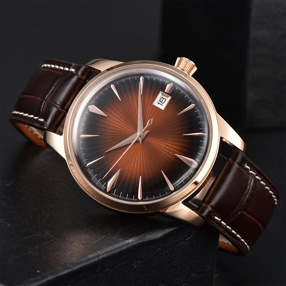 Customized logo Men Watch Cocktail Watch NH35 Watch Double Dome Gradient Brown watch Case Dive Clock Date Watch