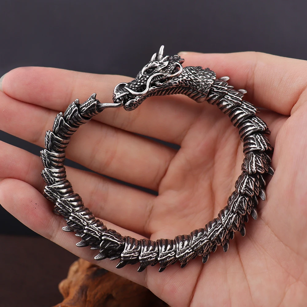 Vintage China Dragon Bracelet for Men Women Gift Stainless Steel Fashion Animal Bangle Creative Jewelry Accessories Dropshipping