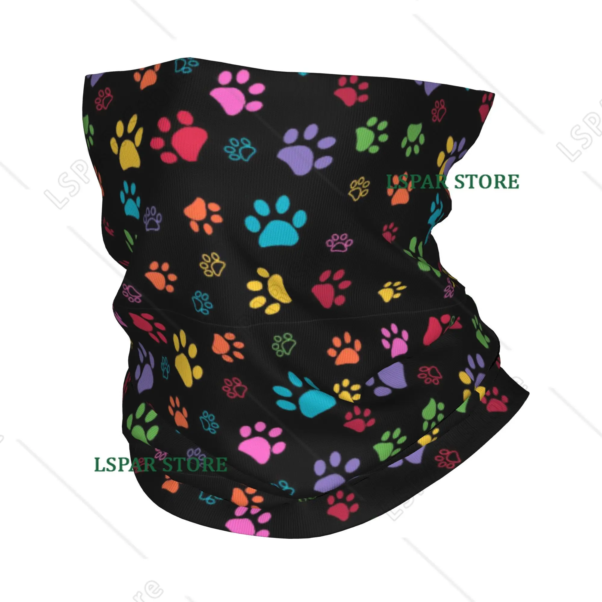 

Colorful Dog Paw Bandana Neck Gaiter for Hiking Running Men Women Wrap Scarf Balaclava Warmer