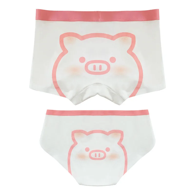 Cute Couple Underwear Men Boxer Shorts Women Briefs Pig Print Panties Cozy Lingerie Lovers Underpants For Boyfriend Girlfriend