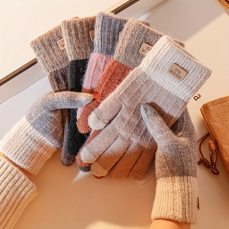 Rimiut dicke Plüsch-Strickhandschuhe für Damen, Touchscreen, kompatibel mit warmen Herbst- und Wintermode zum Reiten, Skifahren, Aktivitäten