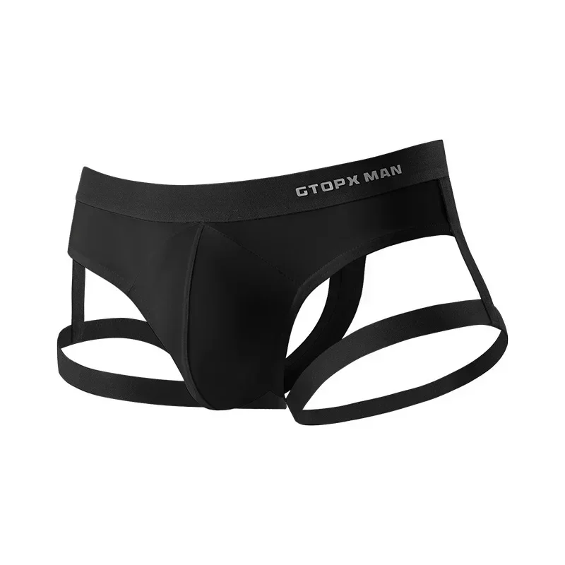 Ice Silk Erotic Jockstrap Panties for Men Sexy Leg Strap Hip Lift Bulge Pouch T Back Thong Elastic Thin Quick Dry Fun G String
