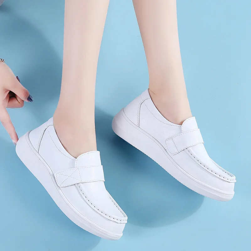 Nurse White Women\'s Spring Summer 2022 New Thick-soled Soft Leather Single Shoes Autumn Casual Flats Bottom Comfortable Loafers