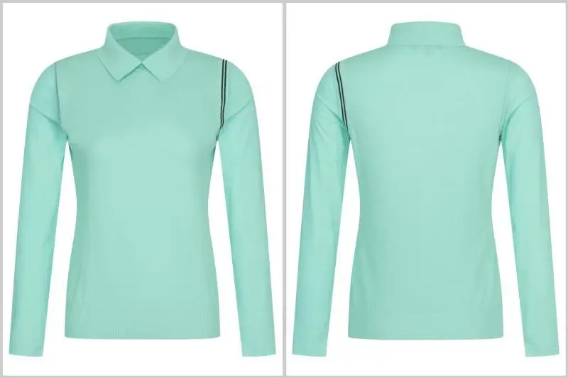 New Arrival Women Golf Knit Spliced Sleeve Top Sun Protection Lapel Slim Ladies Golf Sportswear