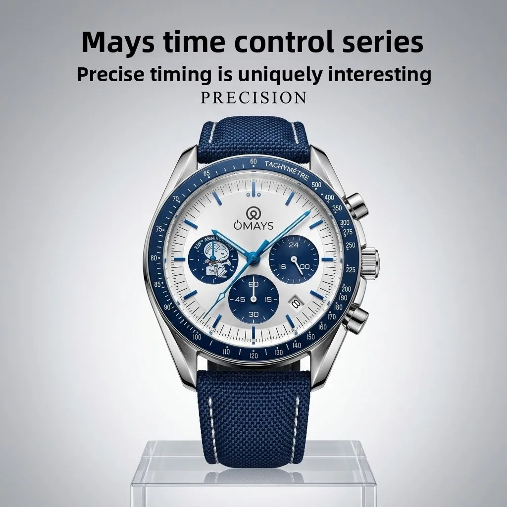 omays-メンズ高級スポーツウォッチ、50周年記念エディション、ブルーナイロンバンド、クロノグラフクォーツ腕時計