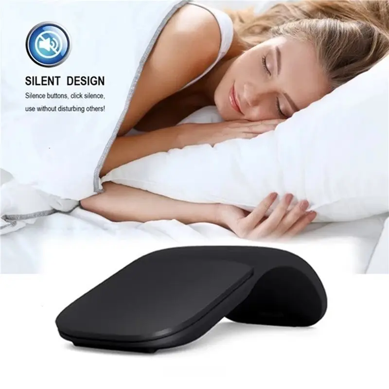 Superior-2X Wireless Mouse Foldable Arc Touch Mause Ultra-Thin Mute Office For PC Laptop Black
