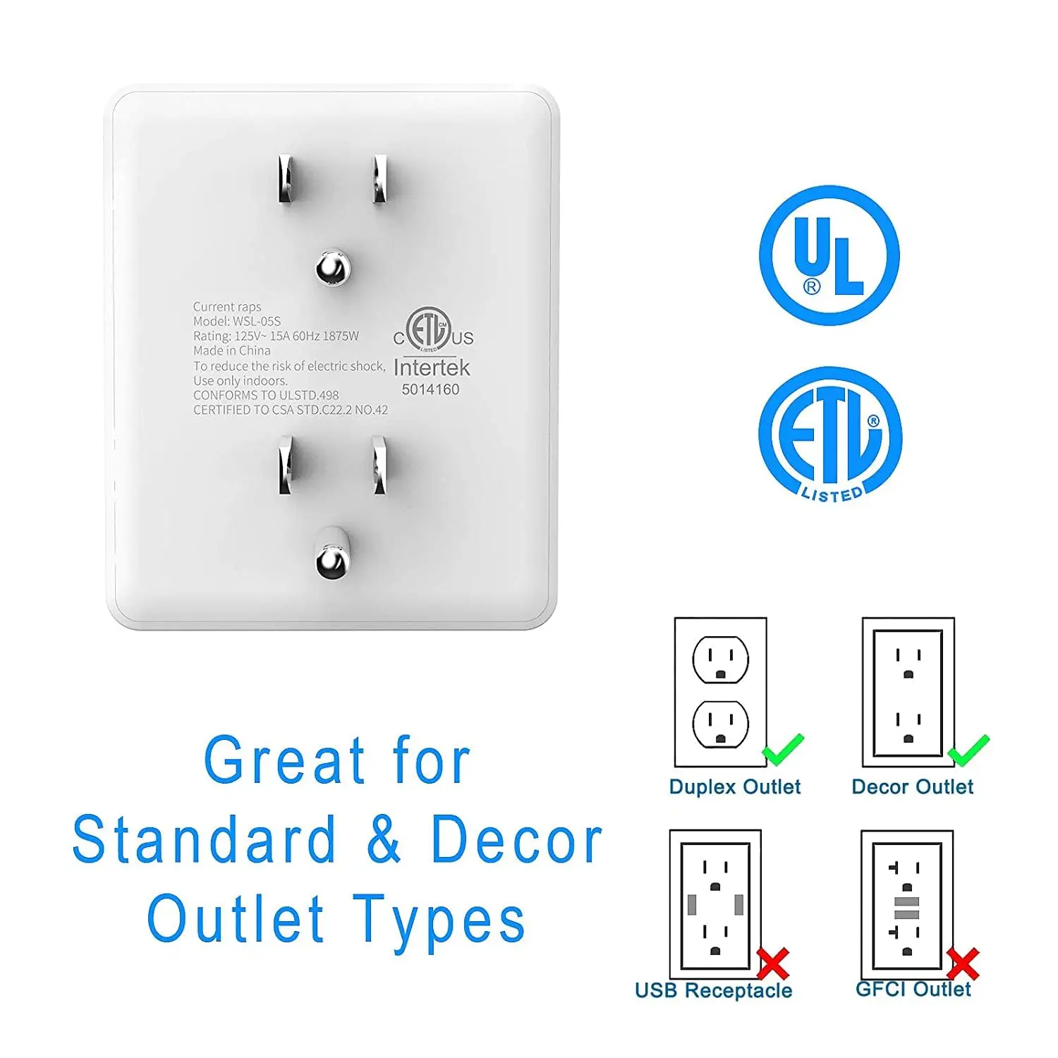 2 Pack Universal Plug Power Strip with 6 AC Outlets 3-Prong Multiple Wall Socket Adapter Expands for Cruise Ship Home Office