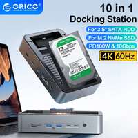 ORICO 2.5/3.5 Inch HDD Docking Station with M.2 SATA NVMe SSD Enclosure USB C 10Gbps PD 100W RJ45 SD/TF 4K 10 in 1 Dock Station
