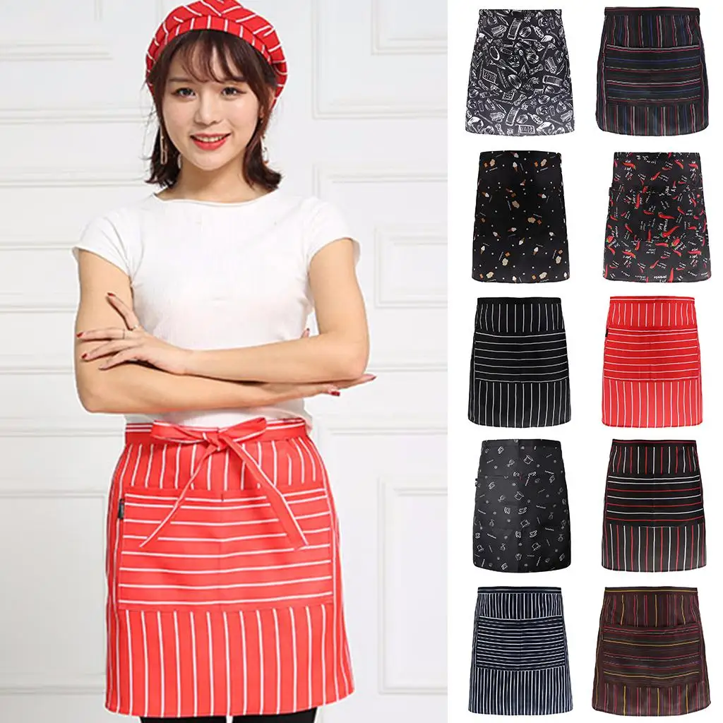 Women Short Waist Pocket APRON for Pub Waiter Waitress Barista