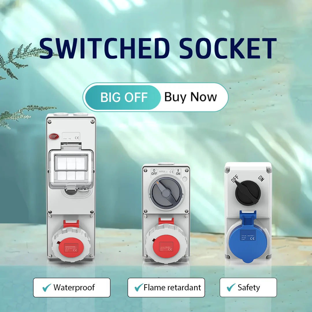 Waterproof CEE Socket 3Pin 32a Outlet Combination Switched Socket With Circuit Protection EV charge socket