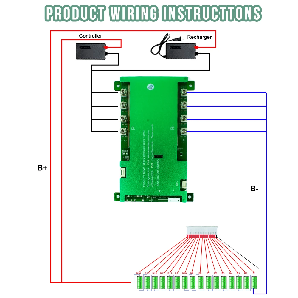 

SIB BMS 3V NA-ion battery DIY 4S 8S 16S 12V 24V 48V 200A BMS for Sodium Battery protection board BMS with balanced