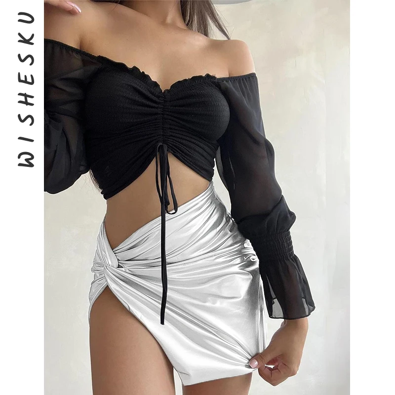 Women Low Rise Knotting Ruched Mini Skirt Sexy Slit Package Hip Slim Short Skirt 2023 Spring Fall Birthday Luxury Clothes