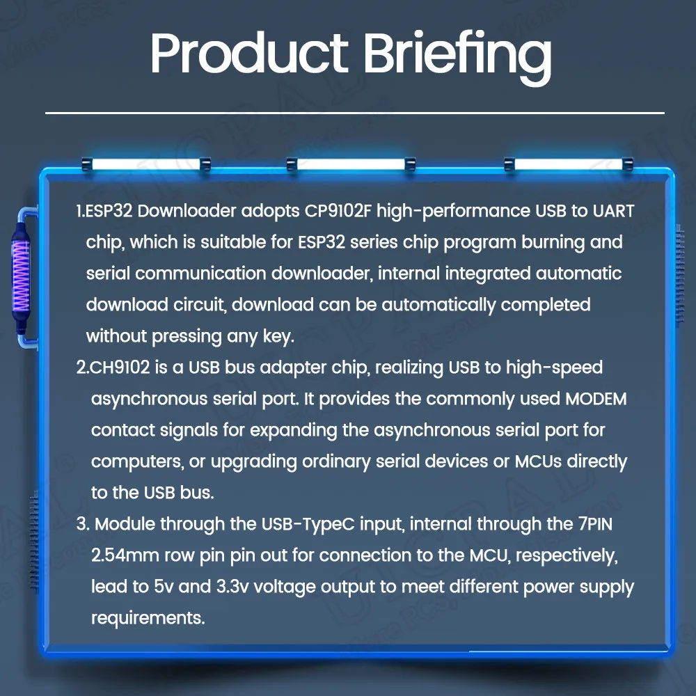 CH9102F Downloader Module Chip Serial Port Download 7Pin Program Burning for ESP32 MINI TYPE-C USB to UART RS232 RS485