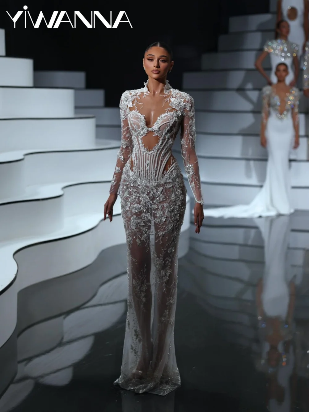 Illusie Kralen Kant Applicaties Trouwjurk Galmoureuze Vloerlengte Rechte Bruidsjurk 2026 Nieuwe Aangepaste Jurken Voor Bruid