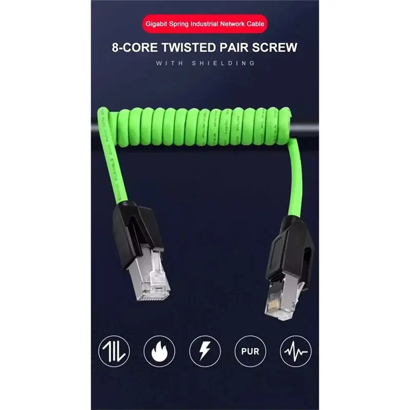 M51K-CAT6A Gigabit Shielded Spring Network Cable 8Pin RJ45 Ethernet Wire CTA6A Industrial Line 5M Servo Spiral Shielding