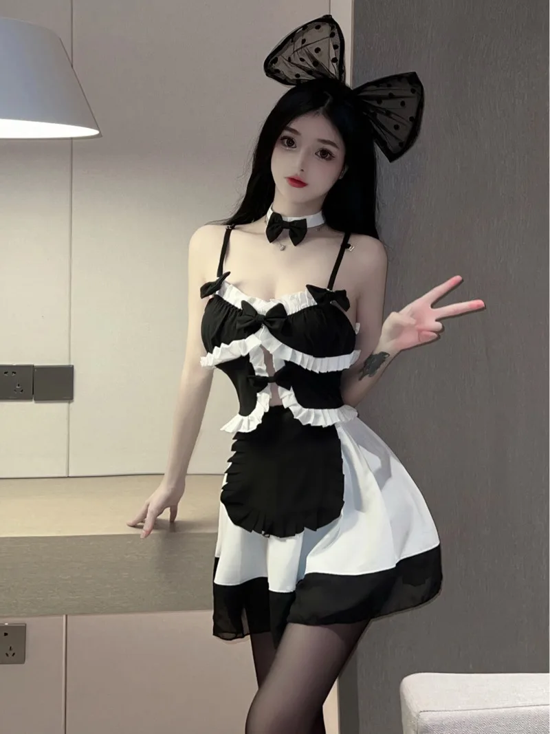 

WOMENGAGA Square Collar Fashion Mini Dress Sexy Girl Servant Uniform Cute Dress Elegant Lovely Sweet Korean Women UWC7