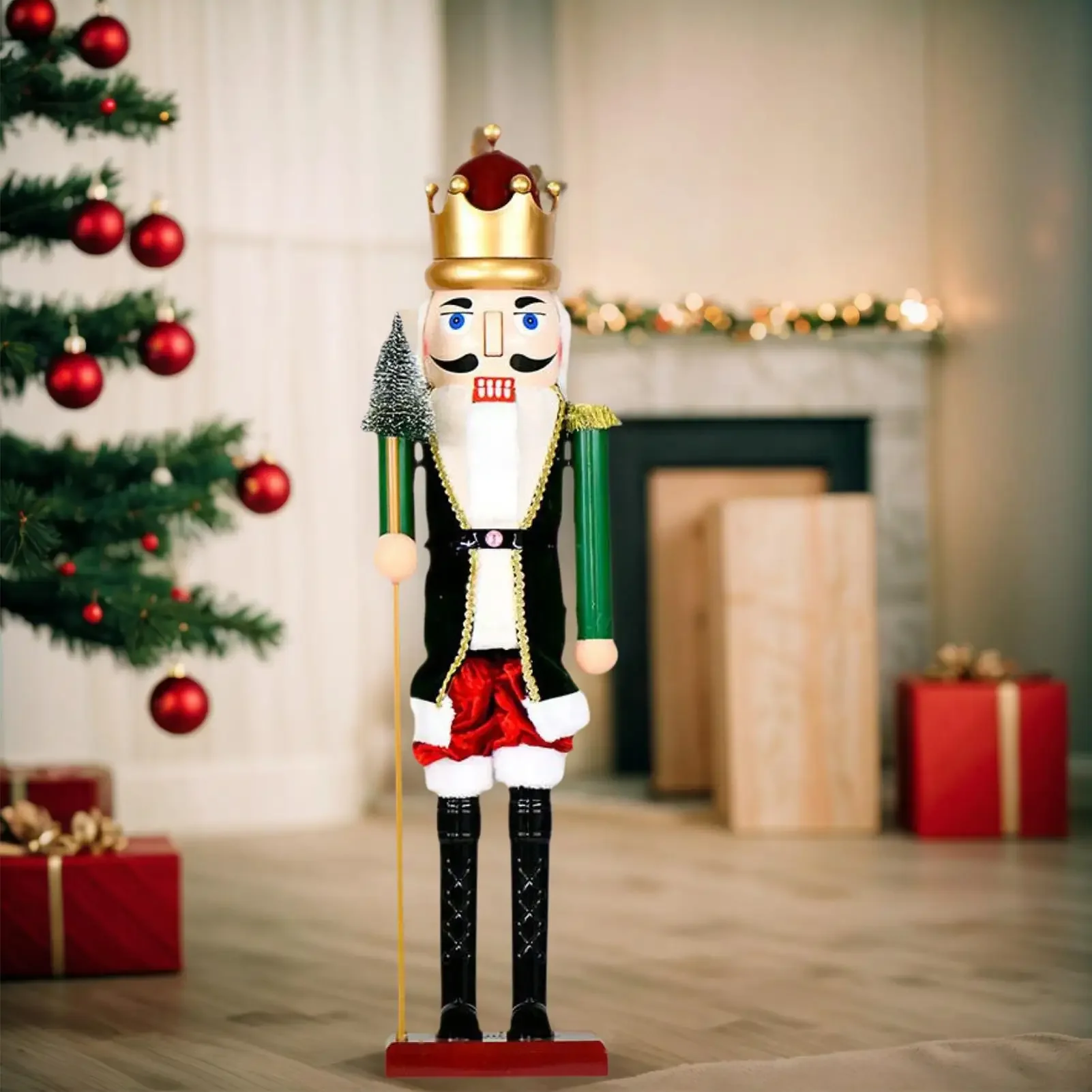 Nutcrackers Figures 15.75 Inch Holiday Soldier Nutcracker Figure Light Up Holiday Ornament with Music for Kitchen Cabinet Shelf