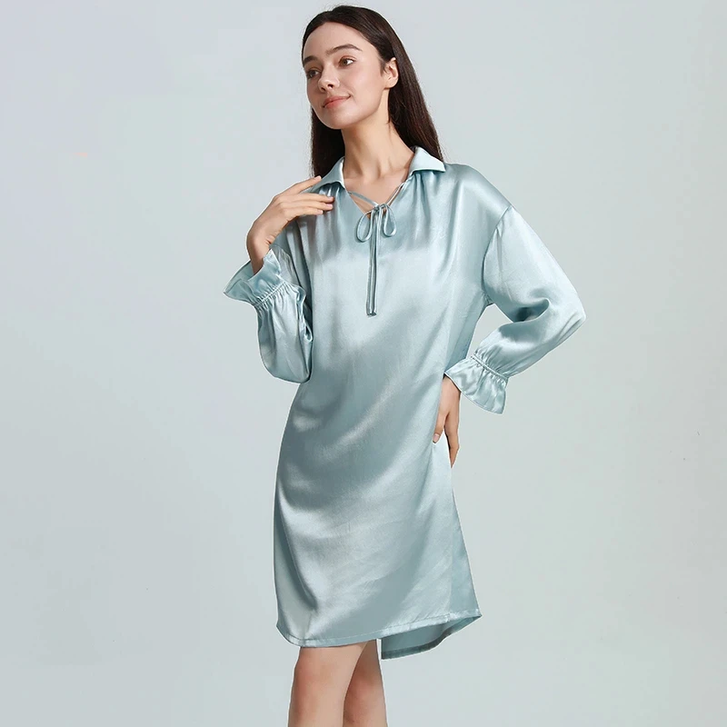 

19 мм рубашка из 100% тутового шелка, ночная рубашка, свободная сорочка с лацканами, домашняя одежда, ночная рубашка с длинными рукавами, пижамное платье, одежда для дома, одежда для сна