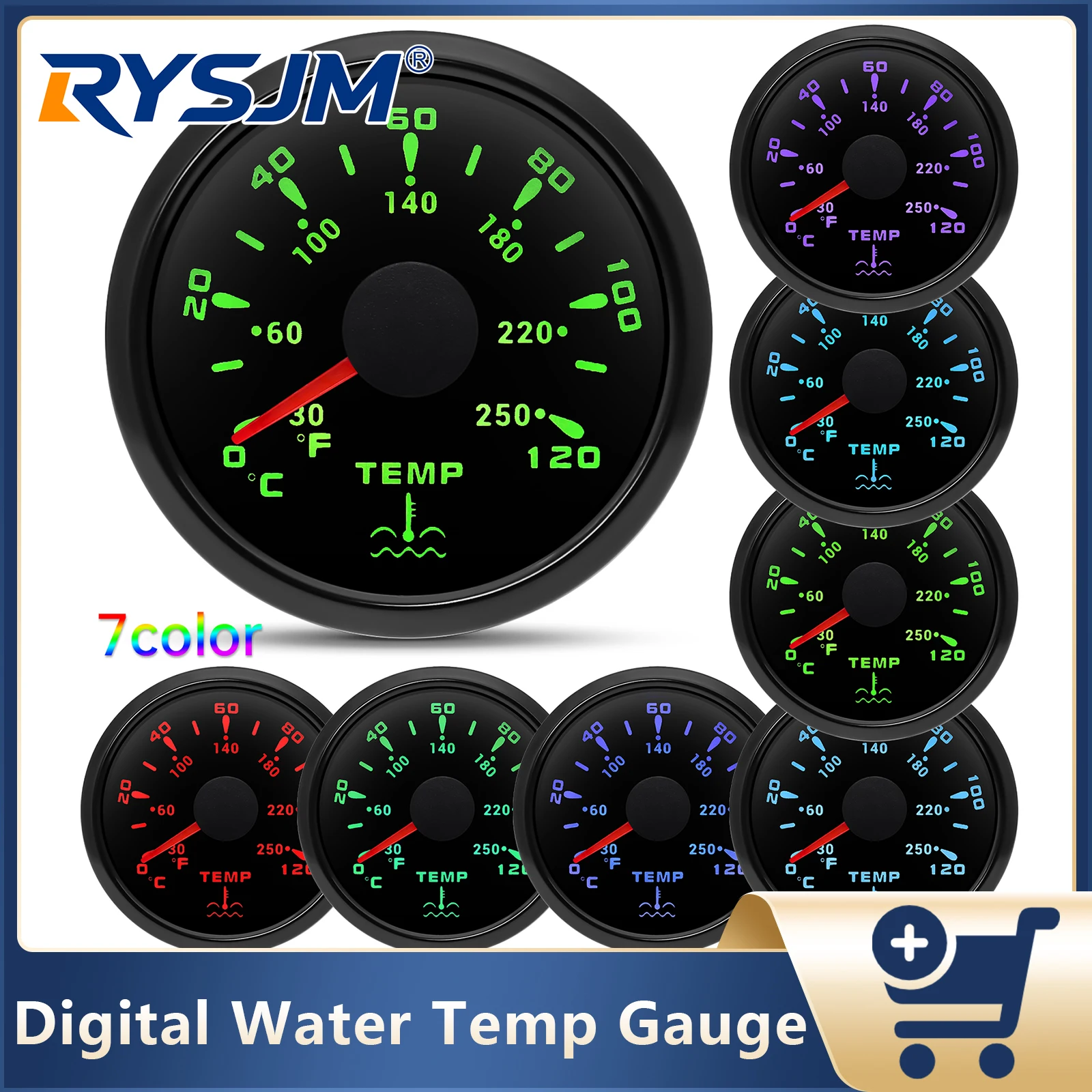 52mm 7 Colors Backlight Water Temp Gauge Fuel Level Water Level Meter Oil Press Gauge For Marine Boat Car Truck Waterproof
