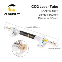 Cloudray Co2 Laser Tube 25W Glass Head Diameter 50mm 610mm Length Glass Laser Lamp for Co2 Laser Engraving Machine