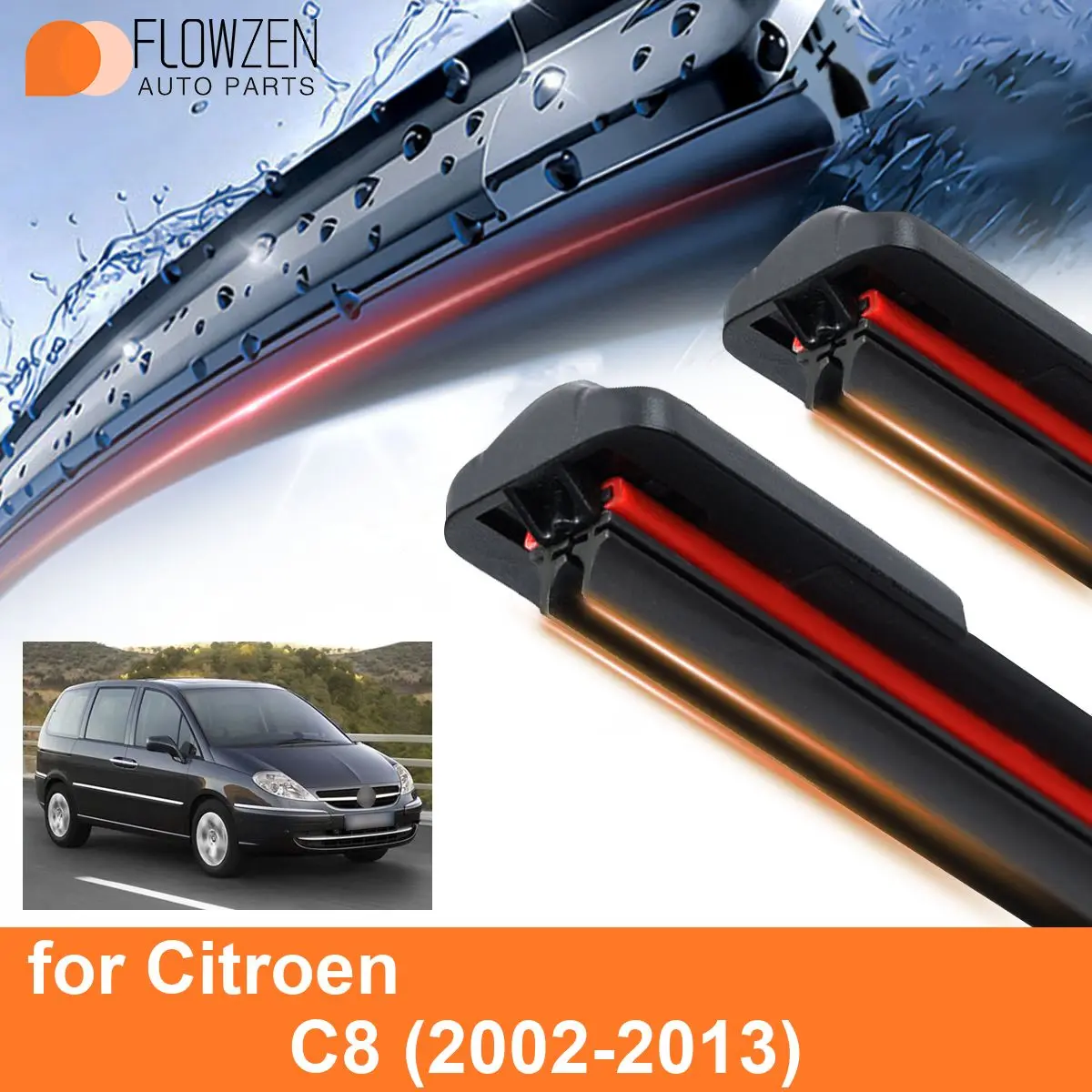 

Car Windshield Wiper Blades for Citroen C8 Double Rubber Frameless Bracketless WipersSoft Accessories