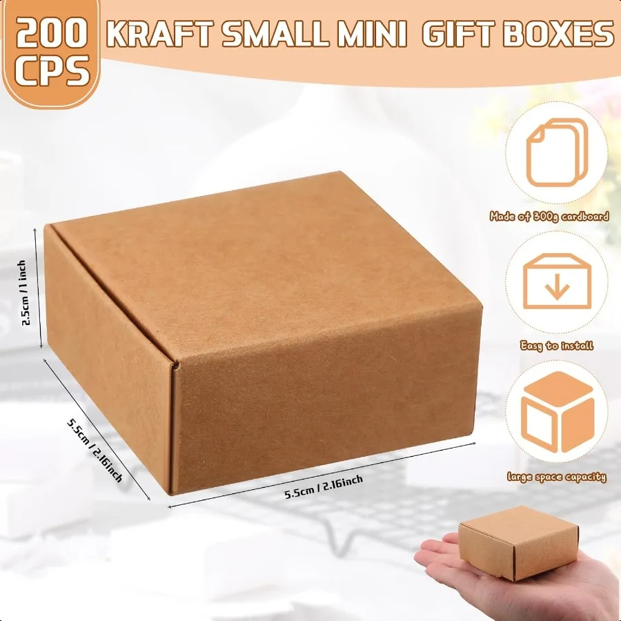 200 Uds pequeñas cajas de regalo de papel Kraft a granel 2,16 ''x 2,16'' x 0,98'' adornos cajas de cartón con tapa para pendientes de recuerdo joyería