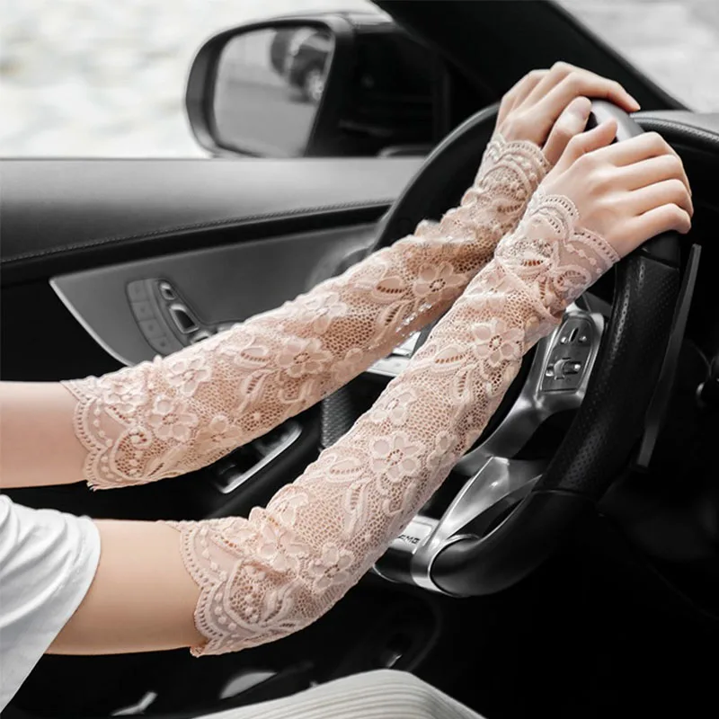 

Summer Women's Long Lace Sleeves Driver's Half Finger Resistant Lace Sexy Fingerless Gloves