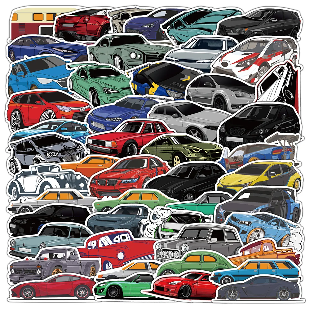 10/30/50PCS Colorful  Racing Car Cartoon Sticker DIY Phone Laptop Luggage Skateboard Graffiti Decals Fun for Kid Toy