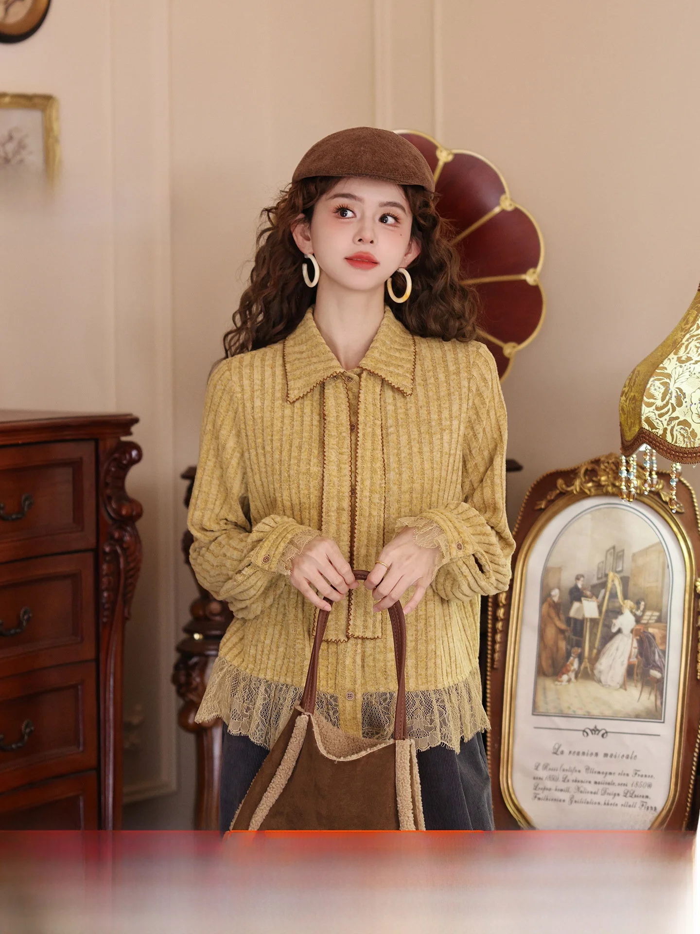 

Chen Jiajie Look Soft Watch Knitted Loose Casual Women's irt Hong Kong Sle Autumn Winter Versatile Breathable Thiened N...