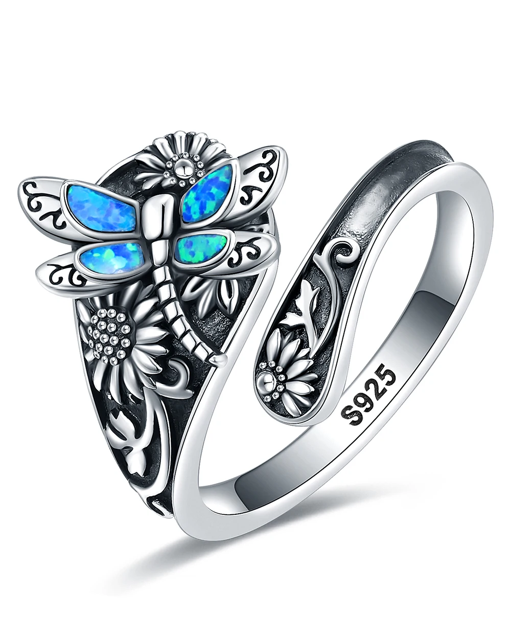 

925 Sterling Silver Vintage Dragonfly Spoon Adjustable Rings Sunflower Victorian Style Jewelry Birthday Gifts For Women Daughter