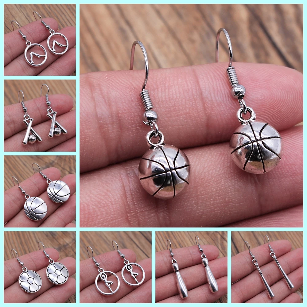 Sport Earrings Jewelry Vintage Volleyball Soccer Basketball Baseball Barbell Shaped Dangle Drop Earring For Women Girls