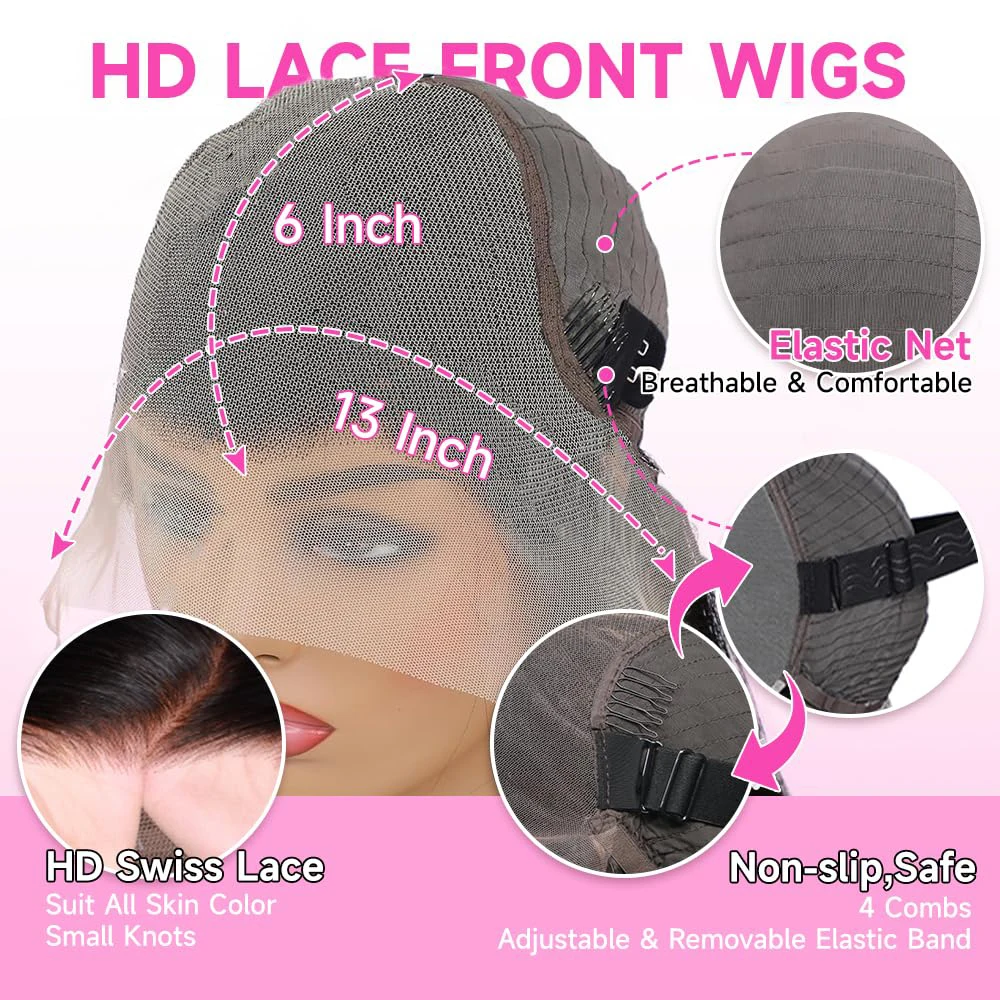 Wig Rambut Asli Body Wave Lace Front 250% Density 13x4 13x6 40 Inch 5x5 Lace Closure Wig Tanpa Lem Transparan