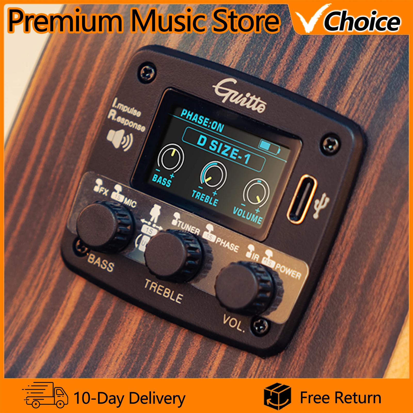 Guitto GGP-04 Acoustic Guitar Multifunctional Vibration Pickup IR Pickup for Live Streaming Digital Live Stream EQ