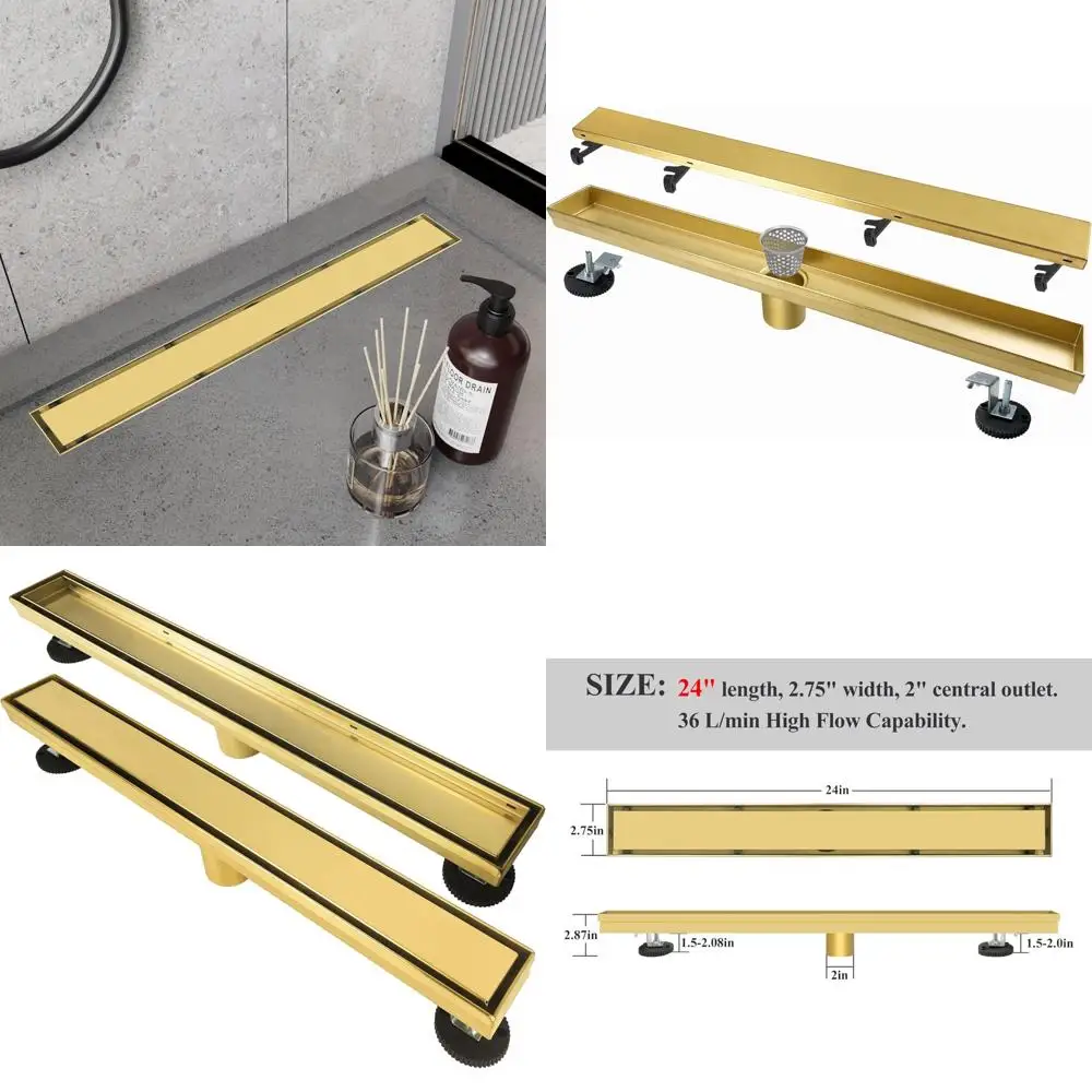 

Stainless Steel 24 Inch Linear Shower Drain with Removable Grate and Tile Insert for Gold Floor Drains, Certified by CUPC