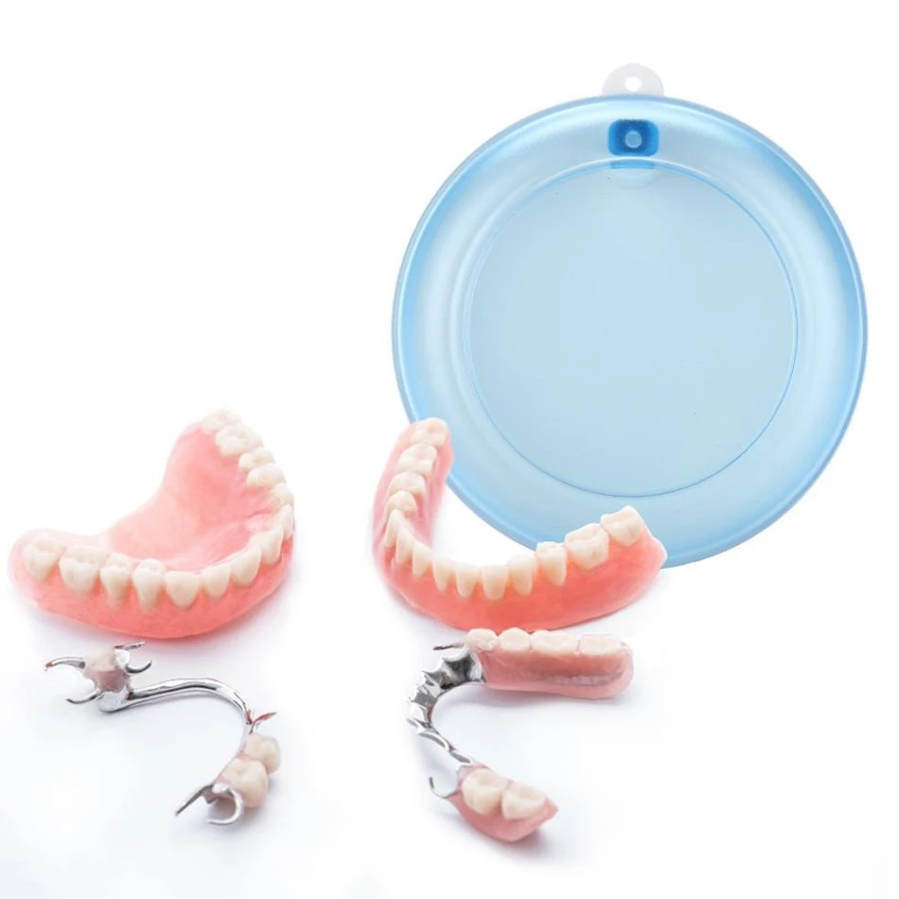 

Portable Lightweight Rotating Denture Storage Box Durable Easy Carry Small Blue For Daily Use Wedding Party Colleague Reunion