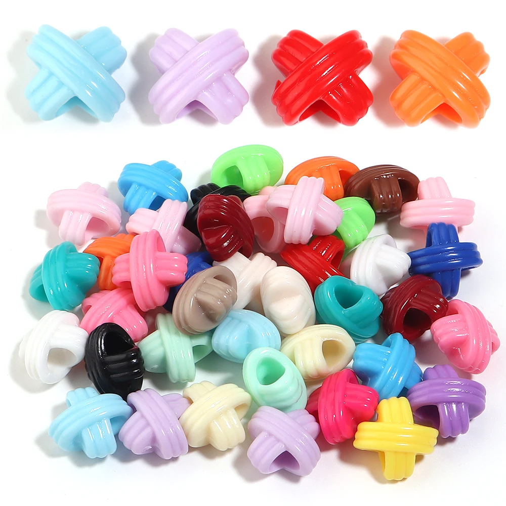 100pcs/lot Colorful Woven Pattern Cross Acrylic Beads X Shape Big Hole Loose Spacer Beads For DIY Bracelet Keychain Accessories