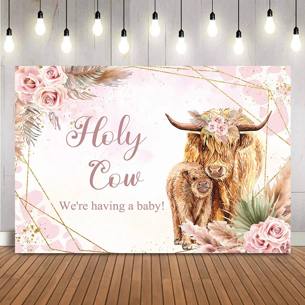 רקע פרה קדוש למקלחת התינוק נושא מסיבת קישוט אנחנו עורכים ורוד פרחים photobooth אביזרים בייבי ילדה מתוקה