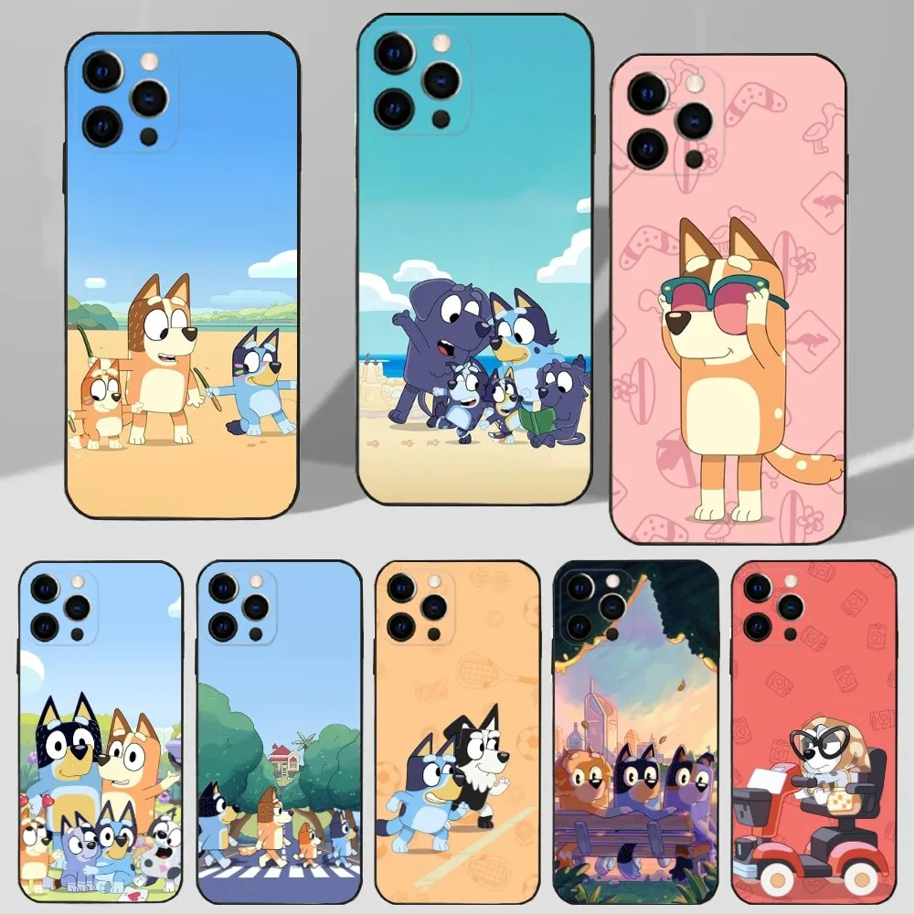 Cute B-Bluey-s D-Dog Cartoon Phone Case For iPhone 16,15,14,13,12,11 Plus,Pro Max,XS,X,XR,SE,Mini,8,7 Soft Silicone Black Cover