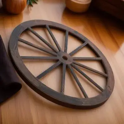

Wooden Wheel Wall Art Retro Wagon Decor for Living Room Bedroom Home Office 25x25x0.5cm